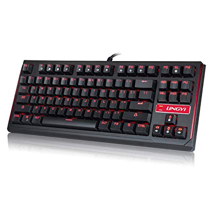 LINGYI Gaming Mechanical Keyboard, 87 Key Red LED Backlit Keyboard with Blue Switch, Non-conflicting Anti-ghosting Ultra-Compact Wired Keyboard for Windows, Mac, Chrome, Linux Gamer(Red Backlit)