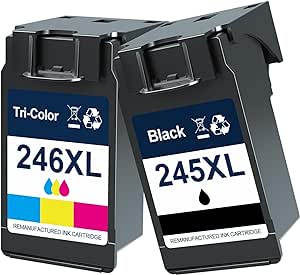 Remanufactured 245XL Ink Cartridge Compatible with Canon PG-245XL CL-246XL Work for PIXMA MG2420 MG2520 MG2522 MG2525 MG2922 MG2924 TR4520 TR4522 Printer(1 Black, 1 Tri-Color)