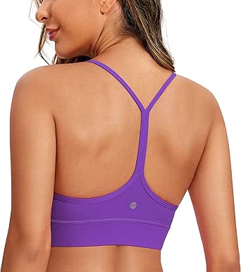 CRZ YOGA Butterluxe Womens Y-Back Racerback Sports Bra - Spaghetti Straps Wireless Scoop Neck Athletic Padded Yoga Bra