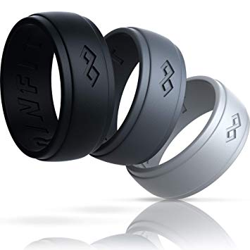 Silicone Wedding Ring for Men - 3 Rings Set - Designed, Safe, Silicone, Soft Rubber Wedding Ring - Black, Dark Gray, Gray Men's Wedding Band