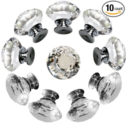 Drawer Knob Pull Handle, NORTHERN BROTHERS Crystal Glass Diamond Shape Cabinet Drawer Pulls Cupboard Knobs with Screws for Home Office Cabinet Cupboard Bonus Silver Screws DIY
