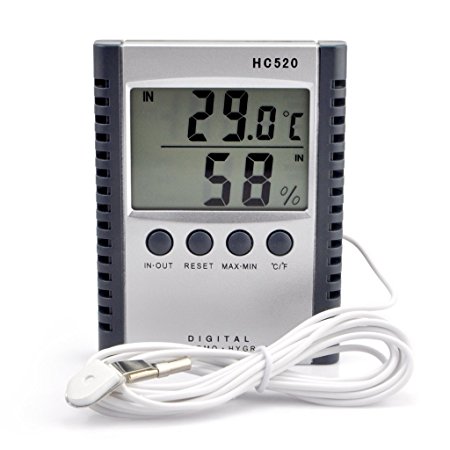 iKKEGOL Digital Indoor Outdoor IN/OUT Wall Mount Monitor Sensor LCD Temperature Thermometer Hygrometer Humidity Meter with Probe Cable