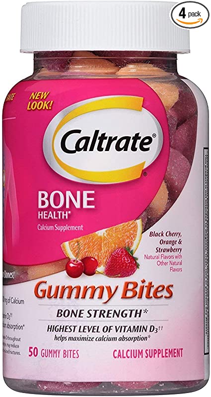 Caltrate Calcium & Vitamin D3 Supplement Gummy Bites Black Cherry, Orange, Strawberry - 50 Ct., Pack of 4