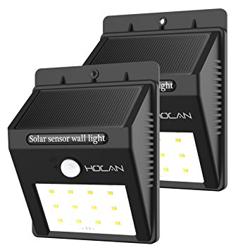 Holan 12 LED Motion Sensor Solar Lights / Waterproof Solar Wall Light with Two Intelligent Modes and Auto On/Off , 2 Pack