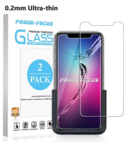 iPhone X Screen Protector, [2 PACK] Glass Screen Protectors for Apple iPhone X, Proud Focus iPhone 10 Tempered Glass Ultra-thin (0.2mm), Easy-applied Fixture, 10H Hardness HD Clear, 3D Touch