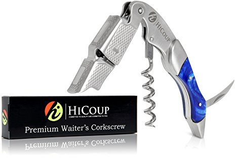 Waiters Corkscrew by HiCoup - Professional Stainless Steel with Sapphire Resin Inlay All-in-one Corkscrew, Bottle Opener and Foil Cutter, the Favoured Wine Opener of Sommeliers, Waiters and Bartenders