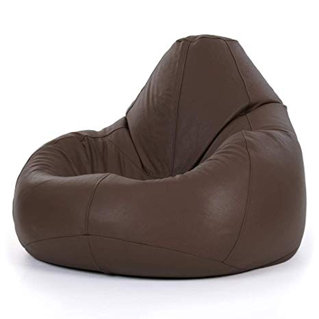 icon Luxury Real Leather Recliner Bean Bag - Brown, Extra Large, 120cm x 100cm - Genuine Leather Designer BeanBag Chair