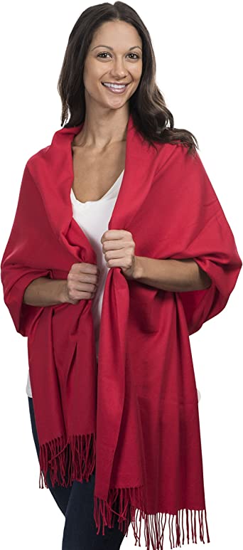 Cashmere & Class Large Soft Cozy Cashmere Pashmina Woven Scarf Wrap Womans Warm Shawl Stole  Gift Box (Red)