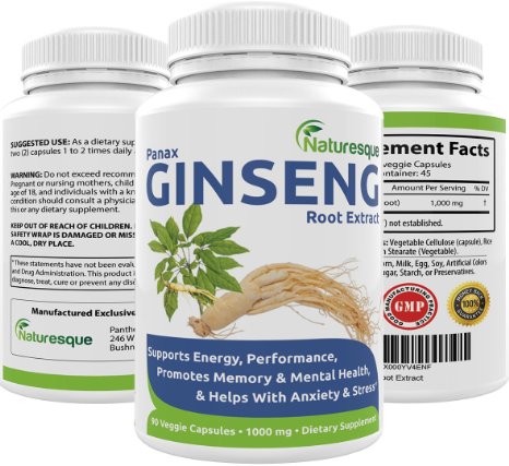 Pure Panax Ginseng Root Extract 500 mg 90 Veg Capsules by Naturesque 4 times more potent, helps improving mental & physical performance, and boosting immunity system.