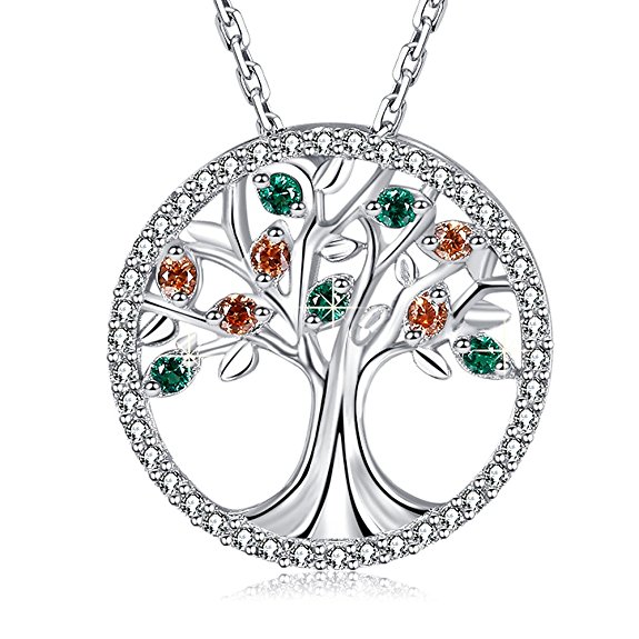 MEGA CREATIVE JEWELRY - Tree of Life 925 Sterling Silver Pendant Necklace with Swarovski Crystal Elements Jewelry, Birthday Gifts for Women