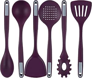 Restaurantware-Met Lux Kitchen Utensil Set, 1 Silicone Utensil Set - 6 Pieces Per Set, High-Heat Tolerance, Purple Silicone Kitchen Utensils, For No-Stick Cookware