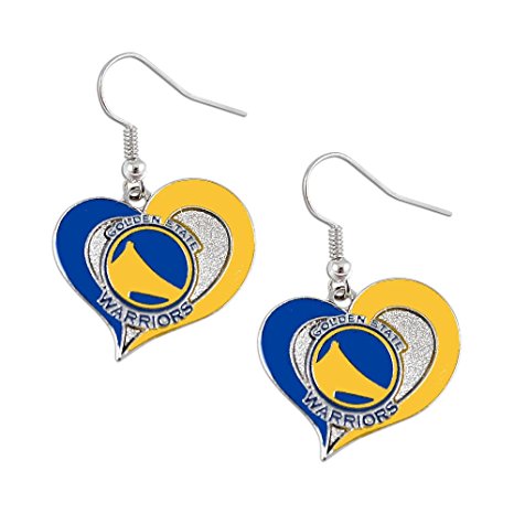 Golden State Warriors NBA Swirl Heart Dangle Earring Set Charm Gift