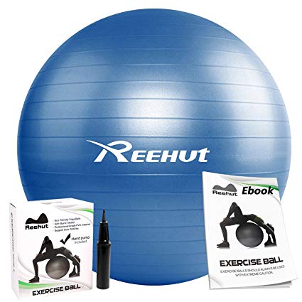 Reehut Anti-Burst Core Exercise Ball with Pump & Manual for Yoga, Balance, Workout, Fitness- 45cm 55cm 65cm 75cm 85cm