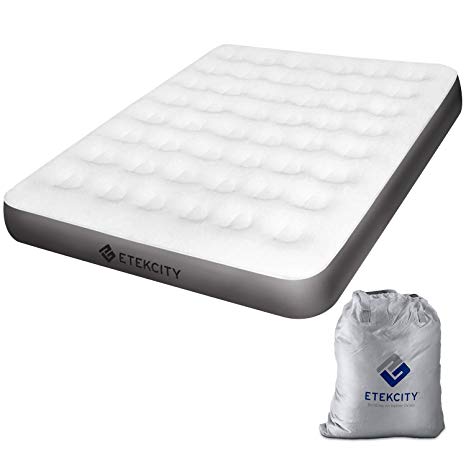 Etekcity Camping Air Mattress Queen Twin Air Bed Height 9", Inflatable Bed Blow Up Mattress with Coil Beam Technology, 2-Year Warranty, White