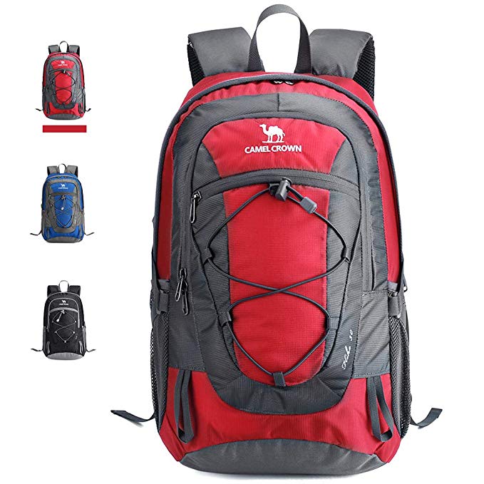 Camel Outdoor Backpack, for Daily Commuting, Camping Bag, Trekking Rucksuck, Durable Travel Daypack with Multi-Function Compartments, 8 Gal/30L; Blue/Red/Black; 2nd Generation