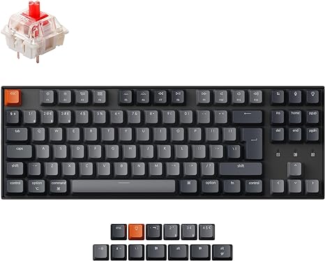 Keychron K8 ISO-UK-Layout Tenkeyless Wireless Bluetooth & Wired Gaming Mechanical Keyboard, White Backlight, Multitasking for Windows Mac with Gateron G Pro Red Switch