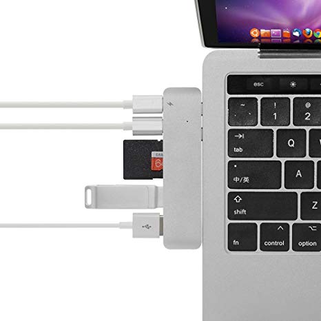 Sicotool Thunderbolt 3 Hub Aluminum Multiport USB C Adapter Dongle Combo HUB Compatible MacBook Pro 2016-2018 Thunderbolt3 5K@60Hz Video Output,USB C 5Gbps Data,TF/SD Card Reader, 2xUSB 3.0(Silver)
