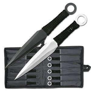 Perfect Point RC-086-12 Throwing Knife Set with 12 Knives, Silver and Black Blades, Cord-Wrapped Handles, 8-1/2-Inch Overall