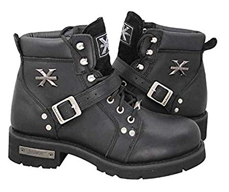 Xelement 2469 Women's Black Advanced Lace Up Motorcycle Biker Boots - 7.5