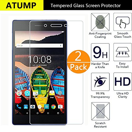 Lenovo TAB3 7 Essential / Lenovo Tab3 A7-10 Screen Protector Glass Guard, Atump [2 Pack] Premium Tempered Glass Screen Protector for Lenovo TAB 3 7 Essential (Lenovo TB3-710F) 7,0 inch Tablet 2016 Release/Lenovo Tab3 A7-10