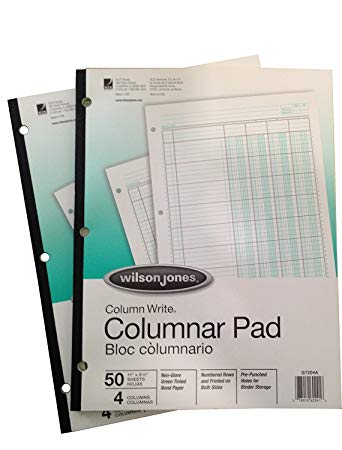 Wilson Jones - Column Write Pads, 8 1/2" x 11", 41 Lines, 4 Columns, 50 Sheets - 2 Pack