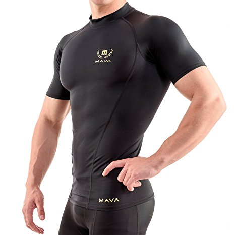 Mava Sports Men's Short Sleeve Compression T Shirt - Workout Baselayer Shapewear