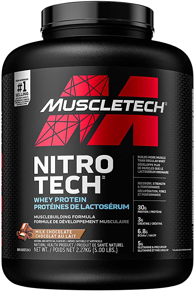 Whey Protein Powder, MuscleTech Nitro-Tech Whey Protein, Whey Isolate & Peptides Protein Powder, Muscle Builder for Men & Women, Lean Protein Powder for Muscle Gain, Chocolate, 5 lbs (50 Servings)