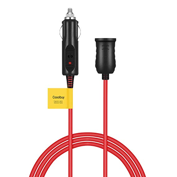 Cooolbuy 12V/24V 12Ft Car Cigarette Lighter Socket Charging Extension Cord Cable,Fused