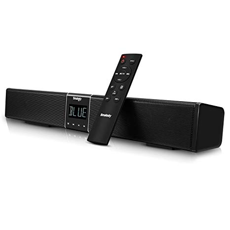 Sound Bars for TV, Smalody Bluetooth Soundbar Wired and Wireless Audio, Home Theater Surround Sound(19-inch, 4  Speakers, Dual Connection Methods, Touch Remote Control, Wall Mountable)