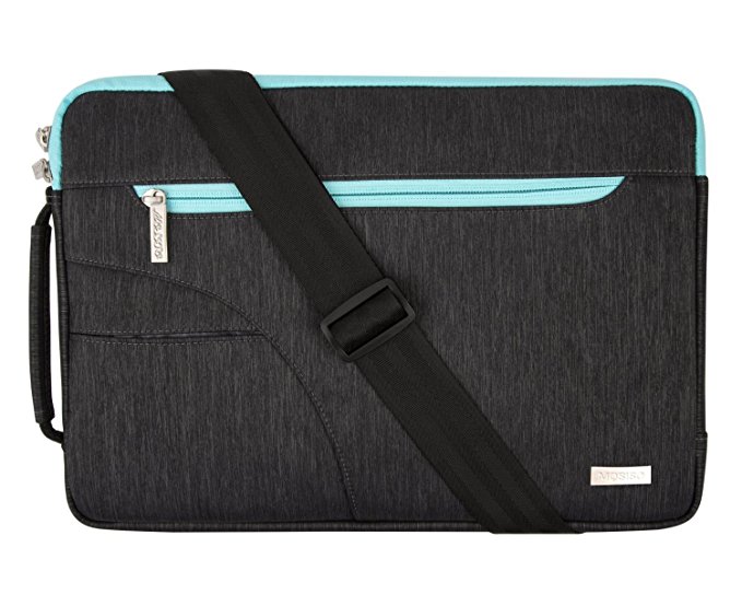 Mosiso Laptop Shoulder Bag for 11-11.6 Inch MacBook Air, MacBook 12-Inch 2017/2016/2015 Release, 13 Inch New MacBook Pro 2017/2016 (A1706/A1708), Ultrabook, Polyester Sleeve Case, Black & Hot Blue