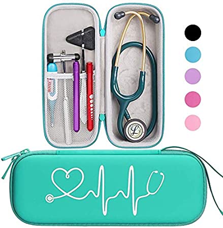 BOVKE Travel Carrying Case for 3M Littmann Classic III Stethoscope - Extra Room for Taylor Percussion Reflex Hammer and Reusable LED Penlight,Emerald