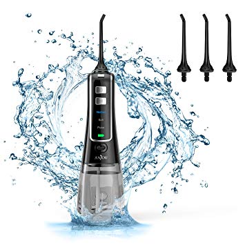 Water Dental Flosser, Anjou Cordless 10oz/300mL Professional Portable Oral Irrigator Helps Teeth Whitening, 3 Modes 4 Jet Tips, IPX7 Waterproof, Easy-to-Clean Water Reservoir, for Home and Travel Use