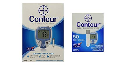 Bayer Ascensia Contour Blood Glucose Monitoring System with 50 Contour Blood Glucose Test Strips (Bundle)
