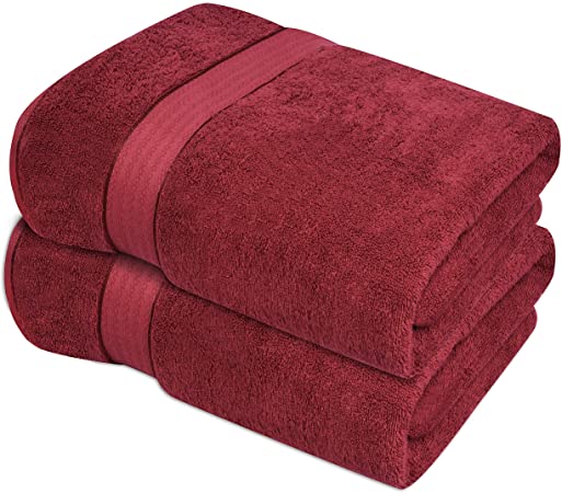 GLAMBURG 700 GSM Premium Oversized Extra Large Cotton Bath Sheet 35x70-100% Combed Cotton - Luxury Hotel & Spa Quality - Durable Ultra Soft Highly Absorbent - Burgundy