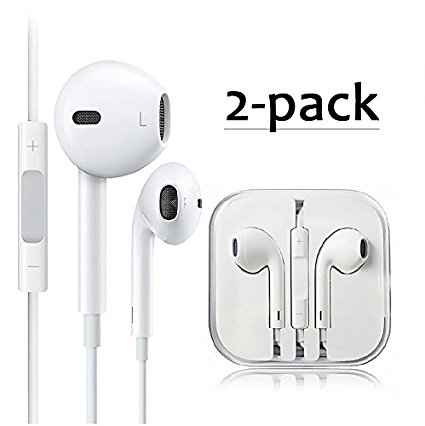 2-PACK Premium Earphones/Earbuds/Headphones with Stereo Mic&Remote Control for iPhone iPad iPod Samsung Galaxy and More Android Smartphones £¨Compatible with 3.5 mm headphone£[White]