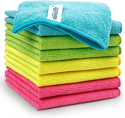 HOMEXCEL Microfiber Cleaning Cloth,8 Pack Cleaning Rag,Cleaning Towels with 4 Color Assorted,12"X12"(Green/Blue/Yellow/Pink)