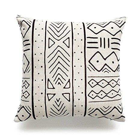 Hofdeco Decorative Throw Pillow Case African Mud Cloth Print Bogolan Pattern Heavy Weight Fabric Cushion Cover 18x18 Inches (Pattern B)