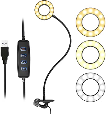 Movo VGC-1 Flexible Selfie Ring Light, 3 Lighting Modes, 10 Brightness Settings, Adjustable Neck, USB Connection - Perfect for Live-Streaming, Makeup Tutorials, Vlogging, Tiktok Filming and More