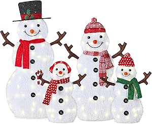 Best Choice Products 4ft 4-Piece 2D Lighted Christmas Snowman Family Set, Large Outdoor Yard Decor Holiday Decoration w/ 160 Twinkling LED Lights