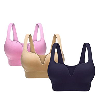 WEICHENS Womens Yoga Sports Bra Wire-Free Seamless Padded Push Up Top Pack Of 3