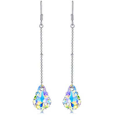 DESIMTION Long Sterling Silver Crystal Drop Dangle Earrings Made with Swarovski Crystals