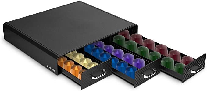 Navaris Coffee Pod Holder with 3 Drawers - 48 Capsule Storage Organizer Tray Counter Container - Compatible with K-Cup, Nespresso - 3 Drawer Design