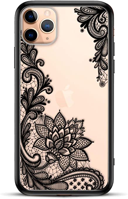 Apple iPhone 11 Pro Max Slim Fit Phone Case for Girls Women with Cute Black Flowers Design - Ultra Thin Matte Hard Plastic Case Cover and Protective Hybrid Rubber Bumper - Cool Floral Pattern