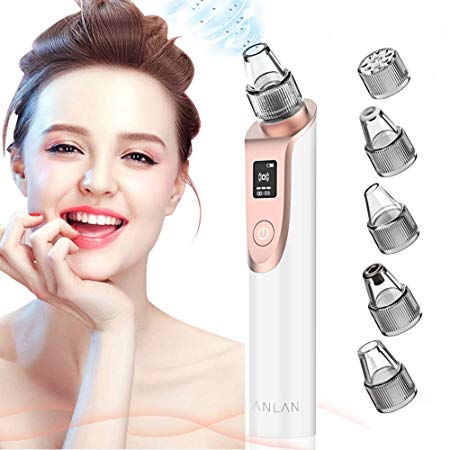 Pore Vacuum Cleaner Remover - ANLAN Blackhead Remover Vacuum Clearner Suction Rechargeable, Blue Light And Red Light Skin Treatment Acne Removal Tool With 5 Probes Heads For Women And Men