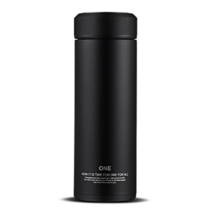 ONE IS ALL GYB0023 320ML Healthy Glass Liner Insulated Travel Coffee Mug, Vacuum Flask Stainless-Steel Thermos, Vacuum Flasks with Colorful exterior matte,550G,Black