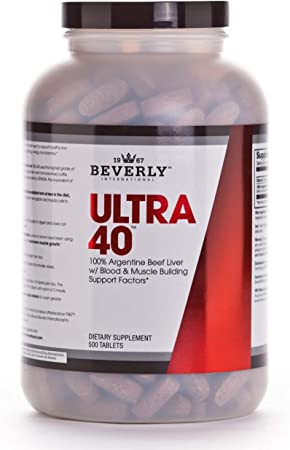 Beverly International Ultra 40 Desiccated Liver, 500 Tablets. Golden-era Secret for Boosting Muscle Growth, Stamina and Performance Naturally.