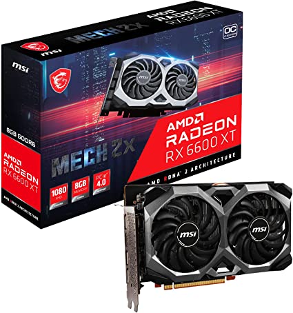 MSI Gaming AMD Radeon RX 6600 XT 8GB GDDR6 128-bit HDMI/DP 2602 MHz Boost Clock FreeSync DirectX 12 VR Ready OC Graphics Card (RX 6600 XT MECH 2X 8G OCV1)