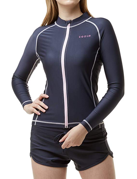 Tesla Women's UPF 50  Zip Front Long Sleeve Top Rashguard Swimsuit FSZ01 / FSZ11