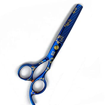 Hair Thinning Scissors Cutting Teeth Shears Professional Barber Hairdressing Texturizing Salon Razor Edge Scissor Japanese Stainless Steel with Detachable Finger Ring 6 inch(Thinning Shears, Blue)