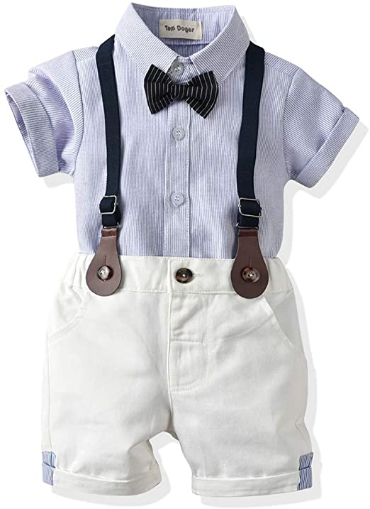 Tem Doger Toddler Baby Boy Shorts Set Gentleman Clothes Short Sleeve Shirt Tops Suspenders Pants Outfits 6M-5T